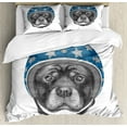 thumbnail image 1 of Rottweiler Duvet Cover Set King Size, Funny Animal Artwork Dog Illustration in a Starry Hard Hat Graphic, 3 Piece Bedding Set with 2 Pillow Shams, Pale Grey Sea Blue Grey, by Ambesonne, 1 of 3