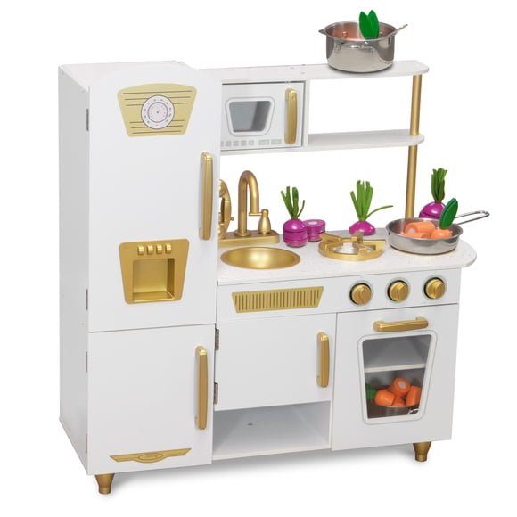 Cocina de Juguete de Madera para Niños con Refrigerador Cocinita Para Niñas Blanca -Vintage White And Gold Kids House COC10WG