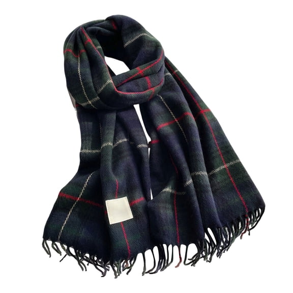 PMVFHDE Fashion Plaid Winter Scarf Long Warm Thick Shawl Neck Wrap With Fringe For Women Men Navy