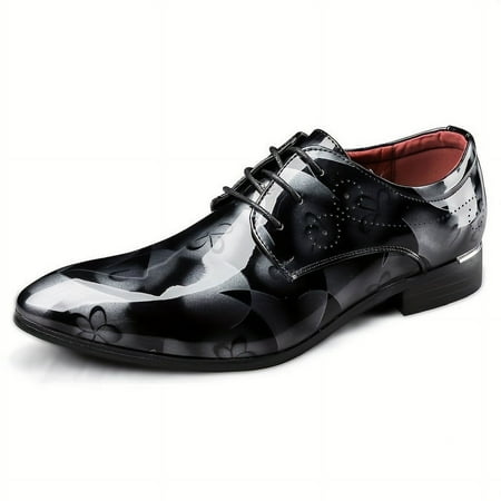 

SHZHRUKUNSHM Stylish Men‘s Fashion Faux Patent Derby Shoes for Business Office Night Club Lace-up Front Formal Dress Shoes Perfect for Spring Summer and Autumn Seasons