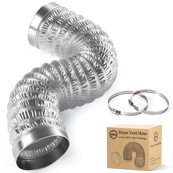4 Inch Dryer Vent Hose 3FT, 6-Layer Flexible Aluminum Ducting with Rolled Edge Ends, Fire-Resistant Exhaust Hose for Dryer, Ventilation, HVAC, Short Runs