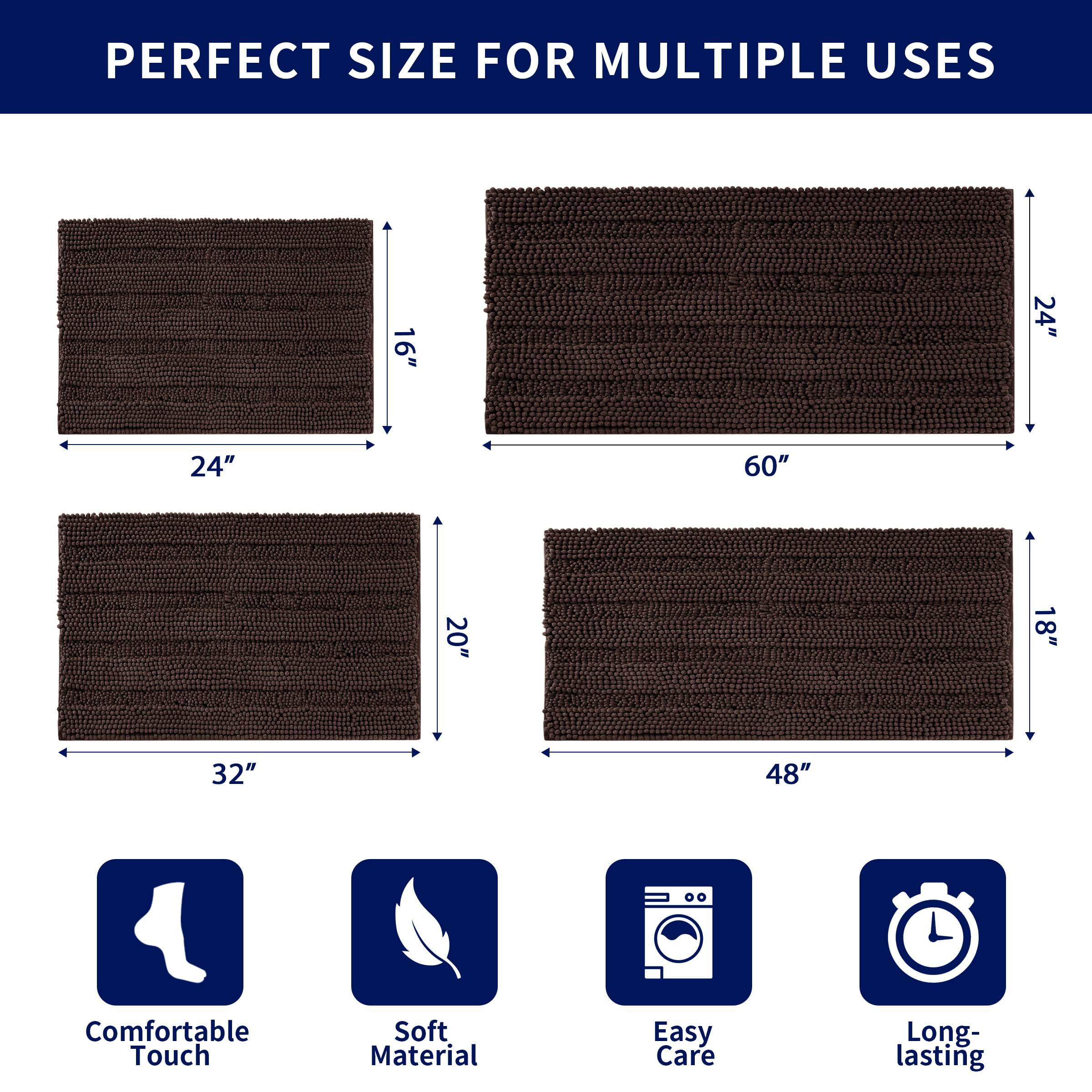 Subrtex Bathroom Rugs Non-Slip Chenille Soft Striped Plush Bath Mat (Chocolate, 20"x32")