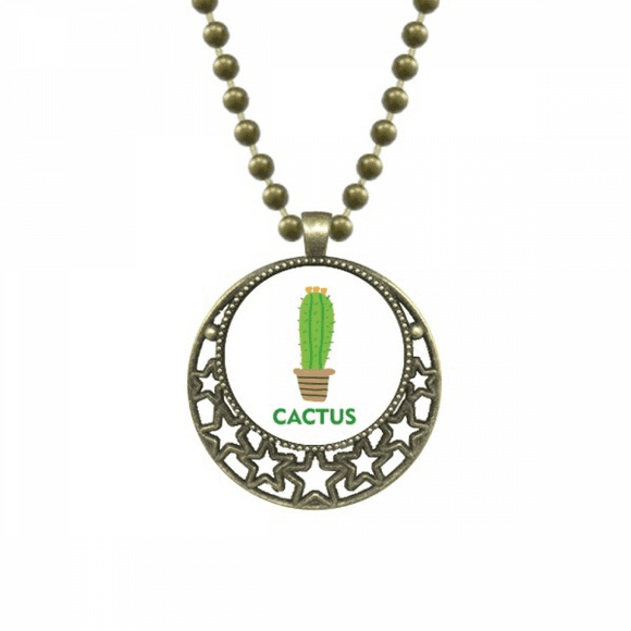 Green Cactus Potted Succulents Pendant Star Necklace Moon Chain Jewelry