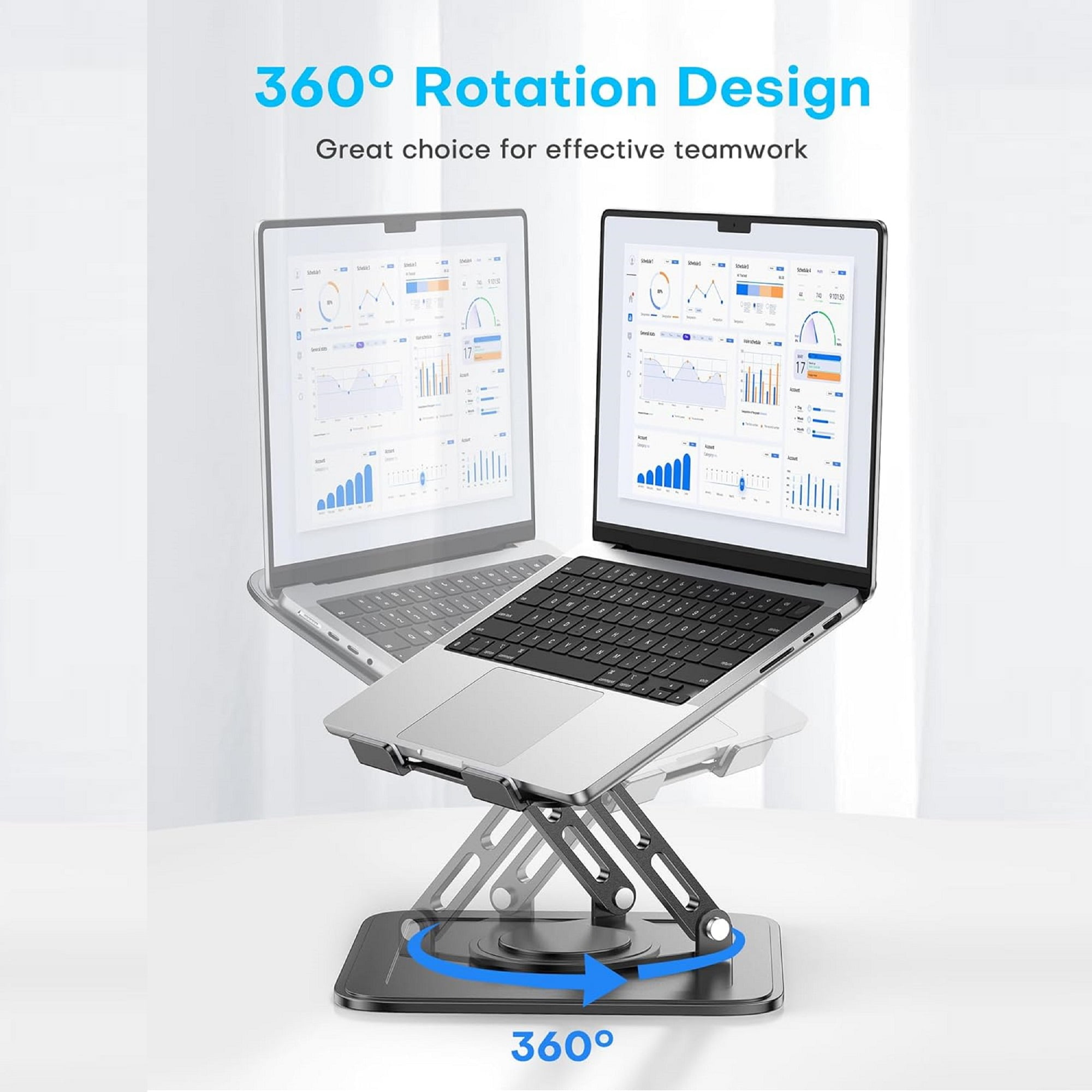 PECHAM Laptop Stand for Desk, Adjustable Laptop Stand with 360° Rotating Base, Ergonomic Computer Stand Support 10-17.3" Laptop & Tablet - Black
