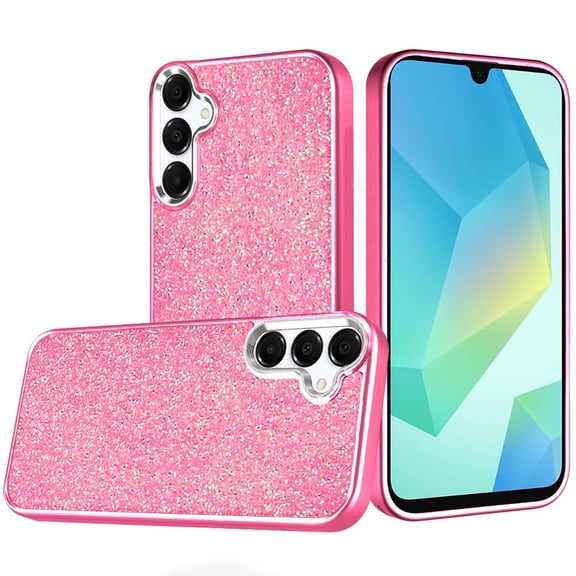 For Samsung A16 5G Crystal Glass Diamond with Metallic Buttons and Edges Hybrid Case - Hot Pink