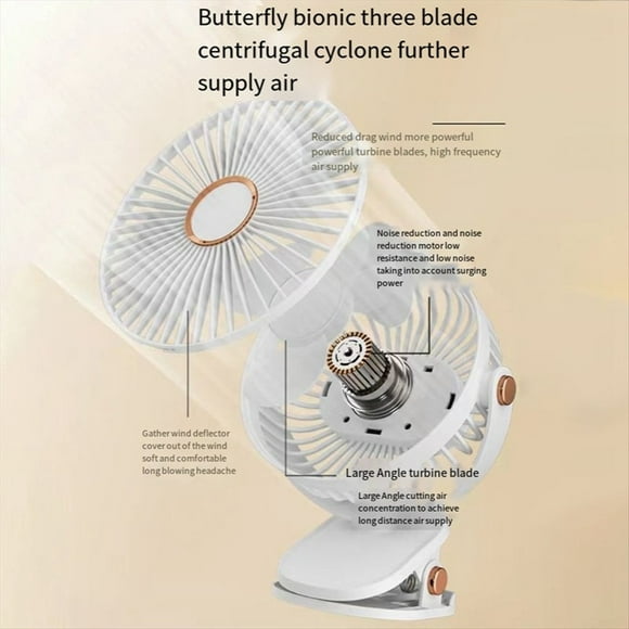 Ventilador con Clip de 6 Pulgadas, 2400 MAh, Recargable por USB, Fuerte Energía Eólica, Mini Ventilador de Oficina de Escritorio Útil y Silencioso, Azul