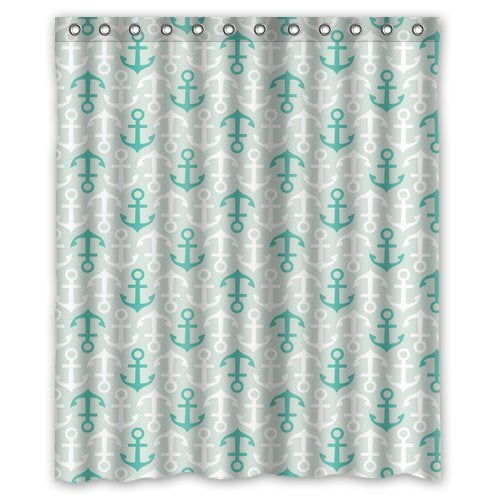 HelloDecor Nautical Anchor Shower Curtain Polyester Fabric Bathroom