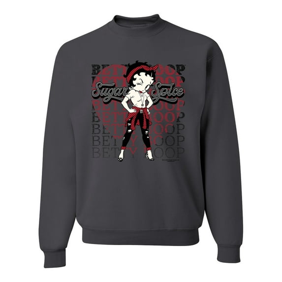 Wild Bobby, Betty Boop Sugar and Spice Wink Betty Boop Unisex Crewneck Sweatshirt, Charcoal, Small
