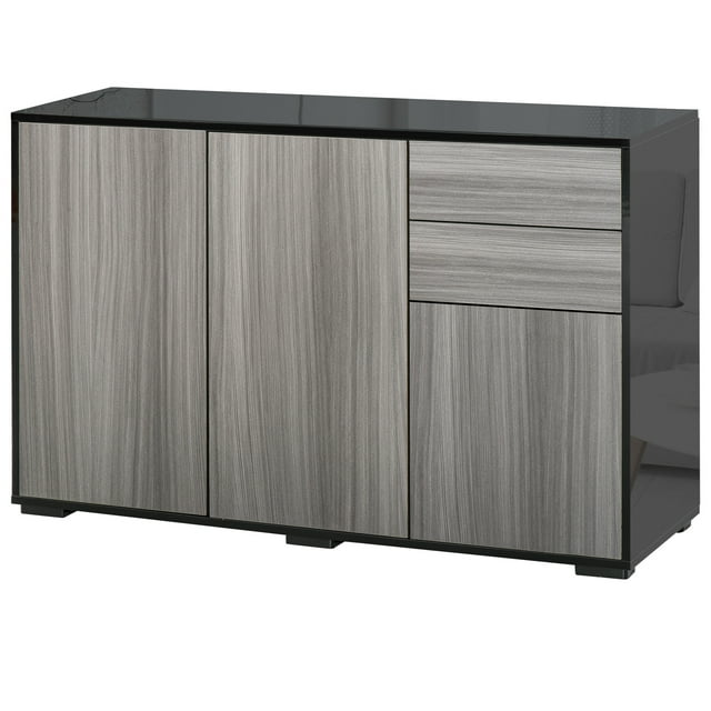 CoSoTower Buffet de Cuisine Armoire de Rangement, Bar à Café Moderne avec Conception à Ouverture par Pression et 2 Tiroirs pour Salon, Noir