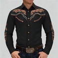 thumbnail image 2 of Western Shirts for Men Embroidered Long Sleeve Button Down Regular Work Dress Spring Fall Cowboy Black1 Shirts S-XXXL, 2 of 6