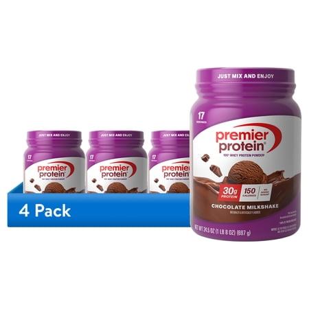 (4 pack) Premier Protein 100% Whey Protein Powder, Chocolate Milkshake, 30g Protein, 24.5 oz, 1.5 lb