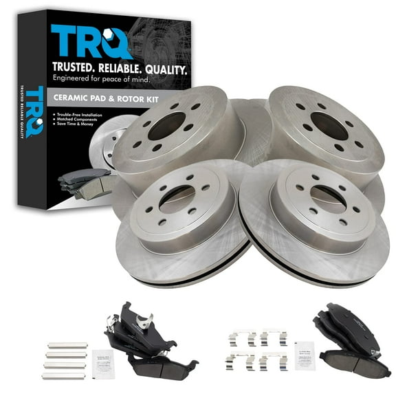 TRQ Front and Rear Brake Pad & Rotor Kit Brake Pads Brake Rotor Ceramic Fits Select 2003-2004 Dodge Dakota