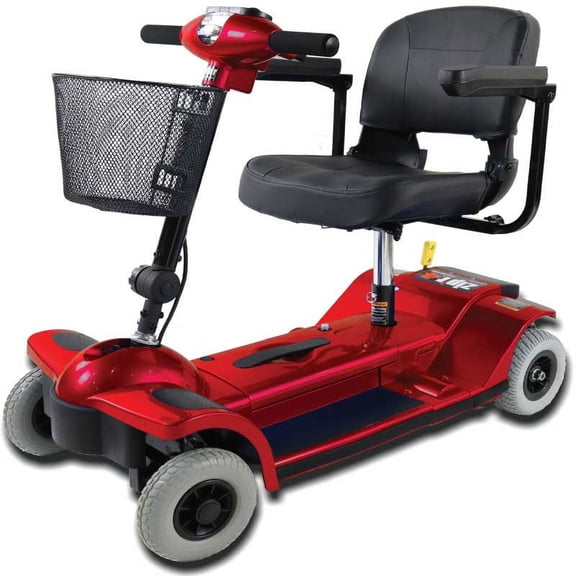 Zipr Traveler Xtra 4 Wheel Spacious Long Range Mobility Scooter - Folding Motorized Wheelchair - Travel Scooter for Adults, Seniors, Elderly - Red