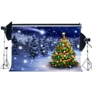 MOHome 7x5ft Photography Backdrop Christmas Tree Snow Covered Landscape Falling Snowflakes Bokeh Halos Sparkle Spots Xmas Backdrops for Kids Adult Happy New Year Background Photo Studio Props