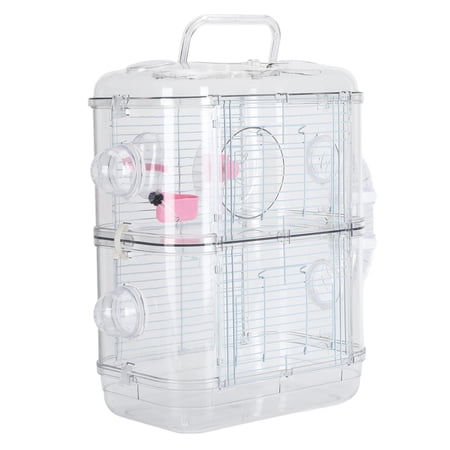 YAHHU 2-Layer Spacious Hamster Cage Iron Wire Small Animal Habitat Castle House with Water Bottle and Running Wheel, 16.54 inches / 42 cm
