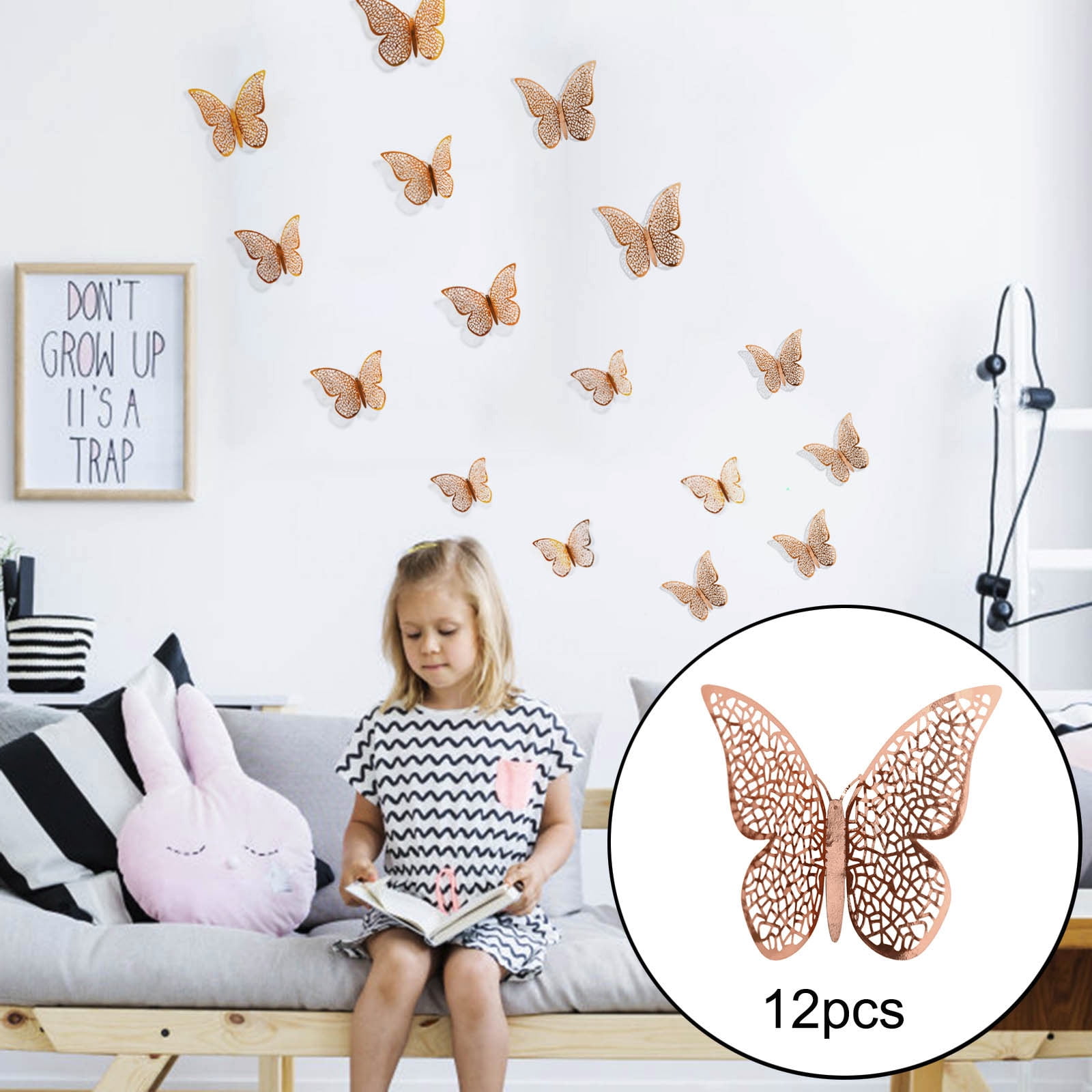 Details about   12pcs DIY 3D Hollow Butterfly Wall Sticker for Home Decoration Gold & Silver 