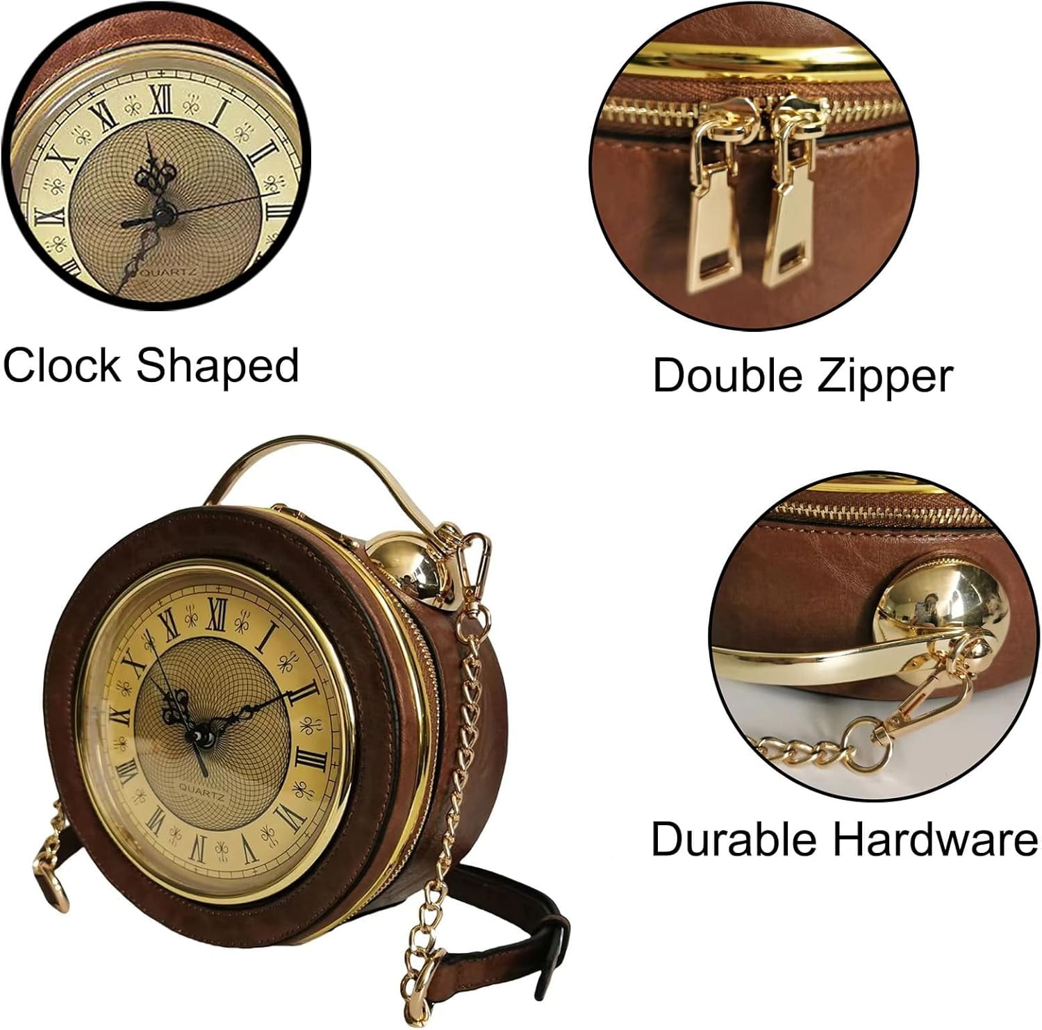 Baguery PVC Clock Shaped Crossbody Bag - Waterproof Adjustable Shoulder Purse for Women