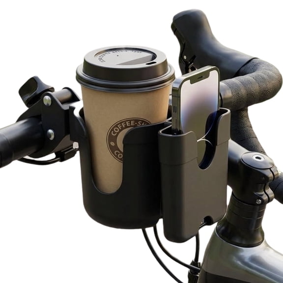 Handlebar Cup Holder with Phone Holder, Clamp-On Drink Holder for Electric Scooter, Bike, Motorcycle and Wheelchair, Adjustable Beverage Holder for 4.7-6.8 Inch Phones