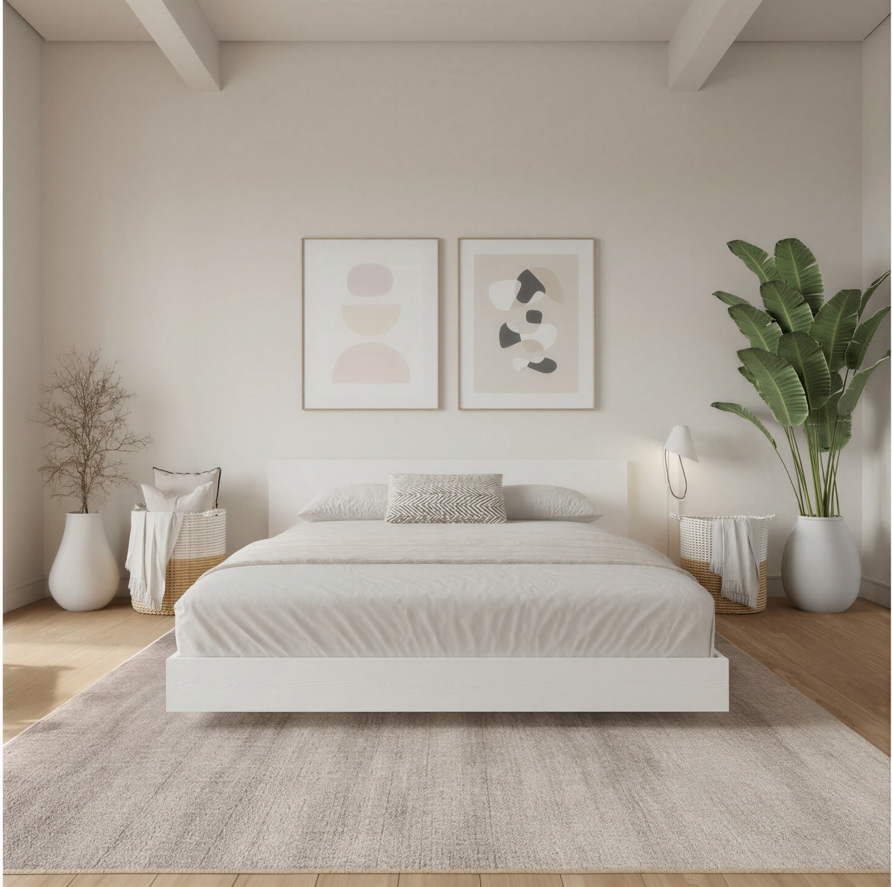 Nexera Satori Low Platform Full Size Bed with Headboard, White Woodgrain
