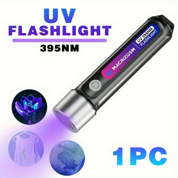 395nm UV LED Flashlight - USB Rechargeable for Hotel Inspection/Urine Detection/Scorpion Hunting - Portable Lithium Battery UV Light for Camping/Fishing/Nail Curing