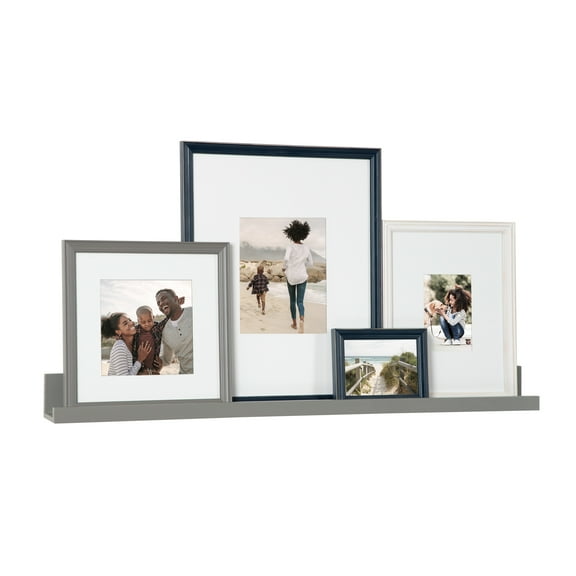Kate and Laurel Bordeaux Gallery Wall Frame and Shelf Kit, Set of 5, Multiple Coastal Finishes, Assorted Size Frames and Display Shelf