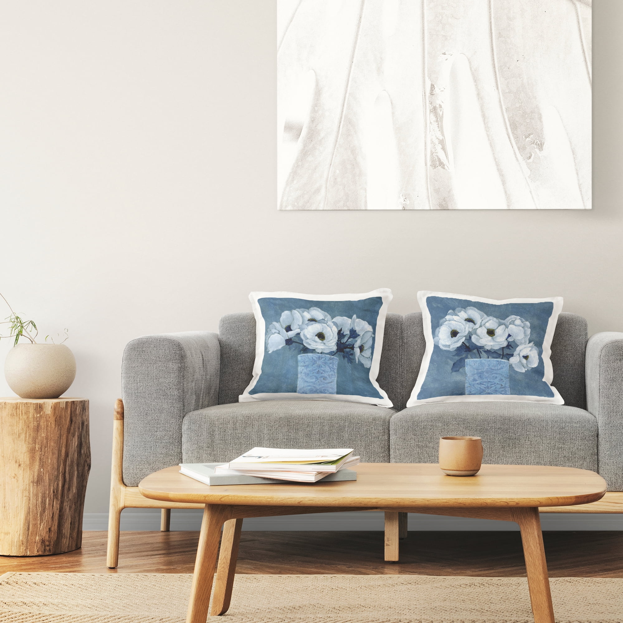 Stupell Industries Blue and White Poppies Decorative Printed Throw Pillow Design by Janet Tava.