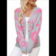 thumbnail image 2 of Cárdigan con Estampado de Leopardo para Mujer, Cuello en V, Larga, Bloque de Color, Suéter con Botones, Prenda Exterior Gris L, 2 of 10