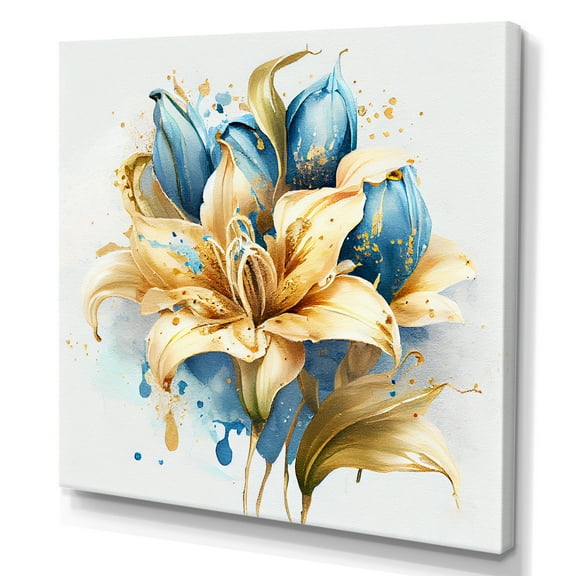 Designart Gold And Blue Lily Bouquet I Canvas Wall Art
