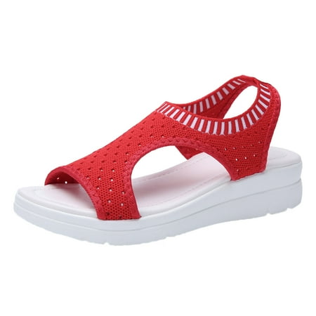 

casual shoes for Women Women Ladies Breathable Comfort Hollow Out Casual Wedges Cloth Shoes Sandals Elasticated Open Toe Casual Sports Sandals cloth Dress Sandals for Women Red
