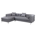 thumbnail image 2 of Chic Home Monet PU Leather Modern Contemporary Button Tufted with Silver Nail head Trim Silver tone Metal Y-leg Left Facing Sectional Sofa, Grey, 2 of 7