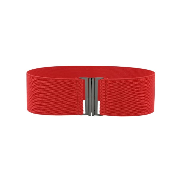 Cinturones elásticos de metal entrelazados para mujeres INSPIRE CHIC, banda elástica vintage de moda para vestidos y abrigos 33.5x3.0" Rojo