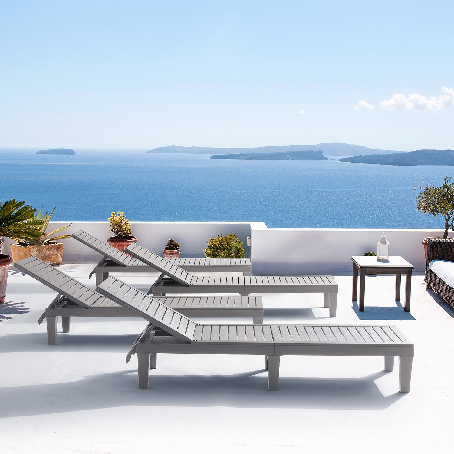 LammaLoe Set of 4 Chaise Outdoor Lounge Chairs for Pool Chairs or Patio Furniture, Gray