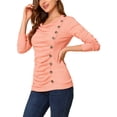 thumbnail image 4 of INSPIRE CHIC Haut Froncé à Col Bénitier pour Femme à Manches Longues avec Boutons Décoratifs pour Tenue Décontractée TG Saumon, 4 of 7