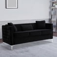 thumbnail image 6 of Joel 73 Inch Modern Sofa with 3 Pillows, Tufted Black Velvet, Silver Legs- Saltoro Sherpi, 6 of 6