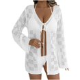 thumbnail image 2 of Women's Swimwear Cover Up New Long Sleeve V-neck Solid Color Lace-up Beach Smock, 2 of 5