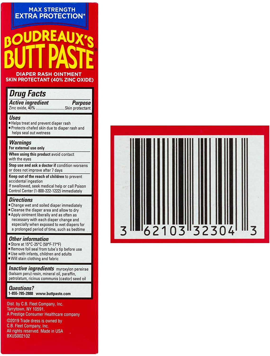 Boudreaux's Butt Paste Maximum Strength Diaper Rash Cream, Ointment for Baby, 4 oz Tube, - 3 Pack