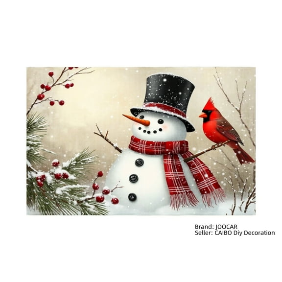 JOOCAR Snowman and Cardinal Winter Scene Linen Table Mats Set of 4 for Home Kitchen Table Decor 12x18 inch