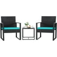 thumbnail image 3 of Lacoo 3 Pieces Outdoor Bistro Chair Set PE Rattan Patio Conversation Set of 2 with Cushion and Coffee Table, Black/Blue, 3 of 7