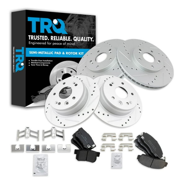TRQ Front and Rear Performance Brake Pad & Rotor Kit Brake Pads Brake Rotors Set Semi-Metallic Premium G-Coated Fits Select 1999-2003 Acura TL