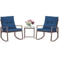 thumbnail image 4 of SUNCROWN Outdoor Furniture 3-Piece Rocking Bistro Set Brown Wicker with Cushions & Glass Coffee Table (Navy Blue), 4 of 6