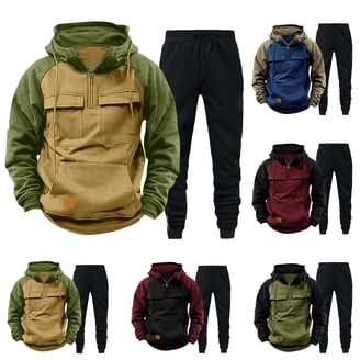 Txeol Mens Fleece Joggers and Hoodie Set 2 Piece Solid Color