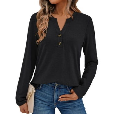 SUNBS Henley Blouses for Women Long Sleeve Shirts Fall Fashion Dressy Casual Tops Cute Work Outfits Clothes
