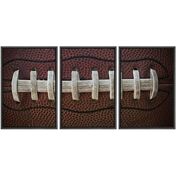 wall26 Framed Canvas Print Wall Art Set Football Stitching Triptych Sports Athletes Photography Realism Contemporary Scenic Colorful Multicolor for Living Room, Bedroom, Office - 24"x36"x3