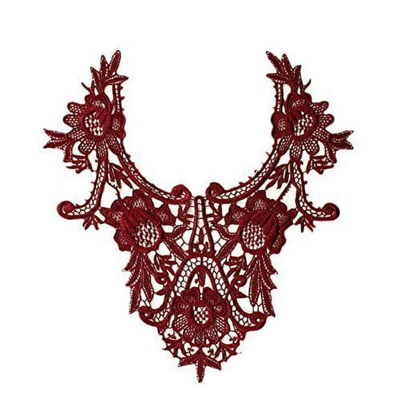 Burgundy 11.25"x12" Venice Lace Embroidered Bridal Bodice Patch Motif by Piece