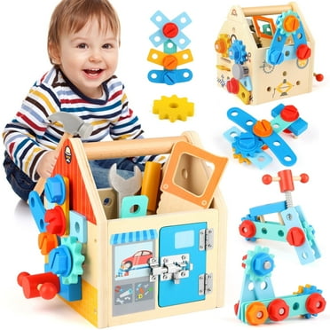 Huge Wave Kids Tool Set, Wooden Montessori Learning Toys, Toddler Educational Construction Toy, Christmas Gift for Boys & Girls Aged 2 3 4 5 6 Years