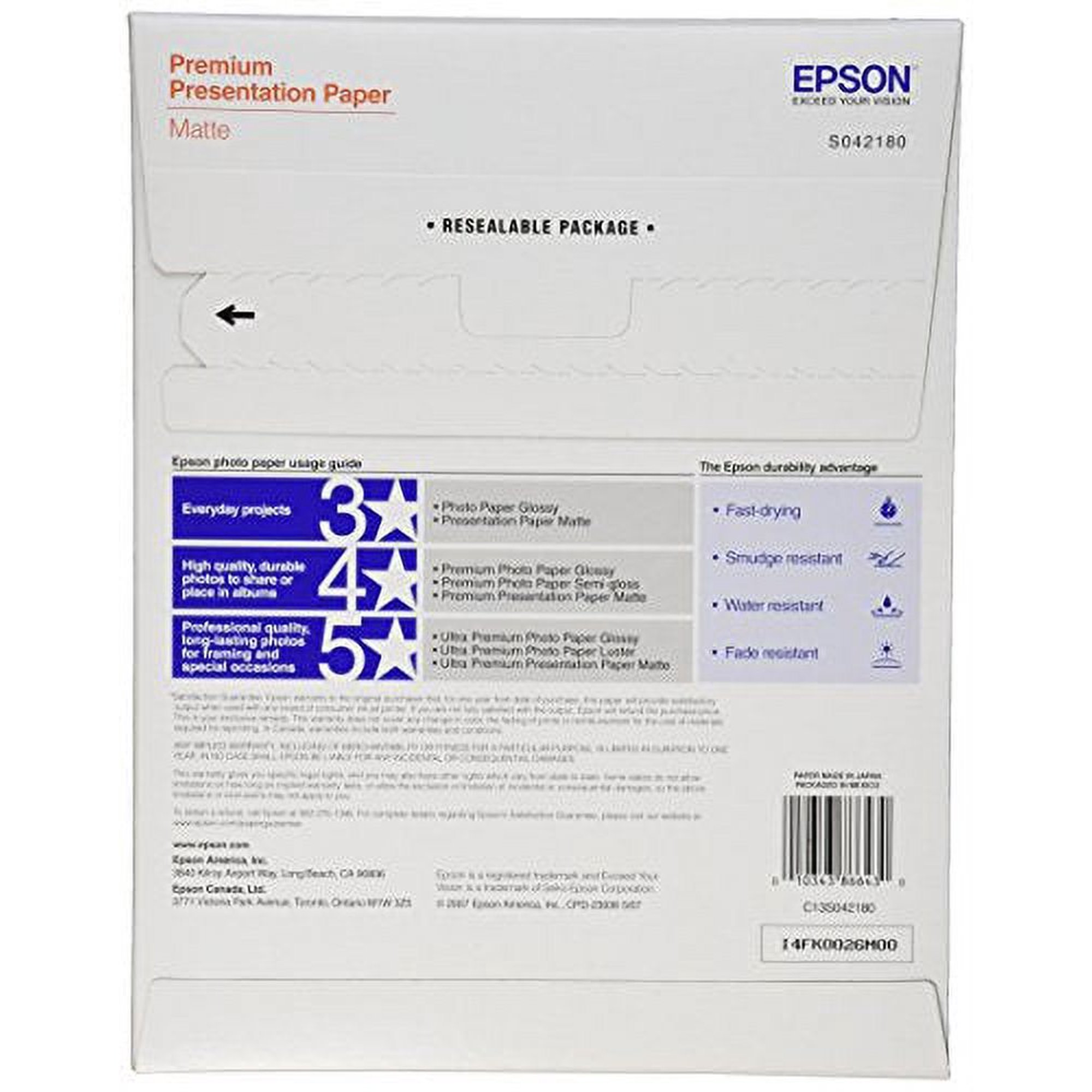 Epson Premium Presentation Paper MATTE (8.5x11 Inches, 100 Sheets)  (S042180)