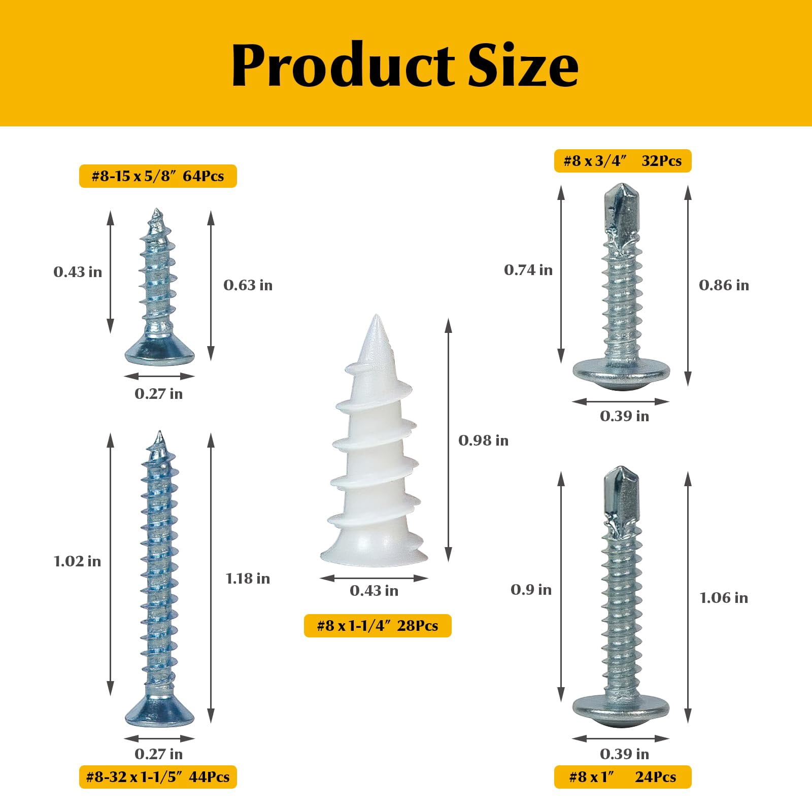 244Pcs Self Tapping Screws Drywall Anchors and Sheet Metal Screw Assortment,2 Size Kit for Installing Drywall, Wood,Metal Sheet Materials