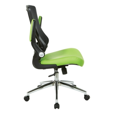 Office Star Products - Black Screen Back Manager's Chair with Faux Leather Seat and Padded Flip Arms with Silver Accents - Green