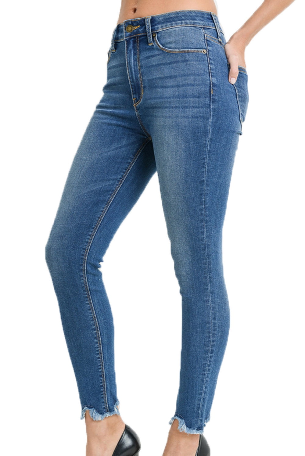 frayed end skinny jeans