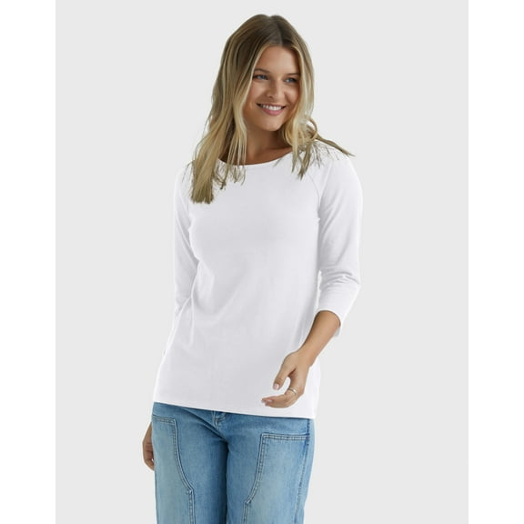 Hanes Women's T-Shirt Raglan Sleeve Tee Stretch Cotton Plain 6 Colors sz S-2XL